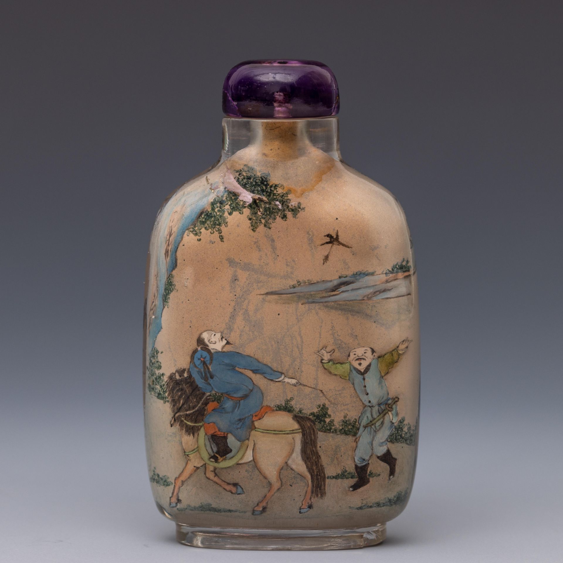 China, a reverse glass painted 'figural' snuff bottle and stopper, 20th century, - Image 2 of 2