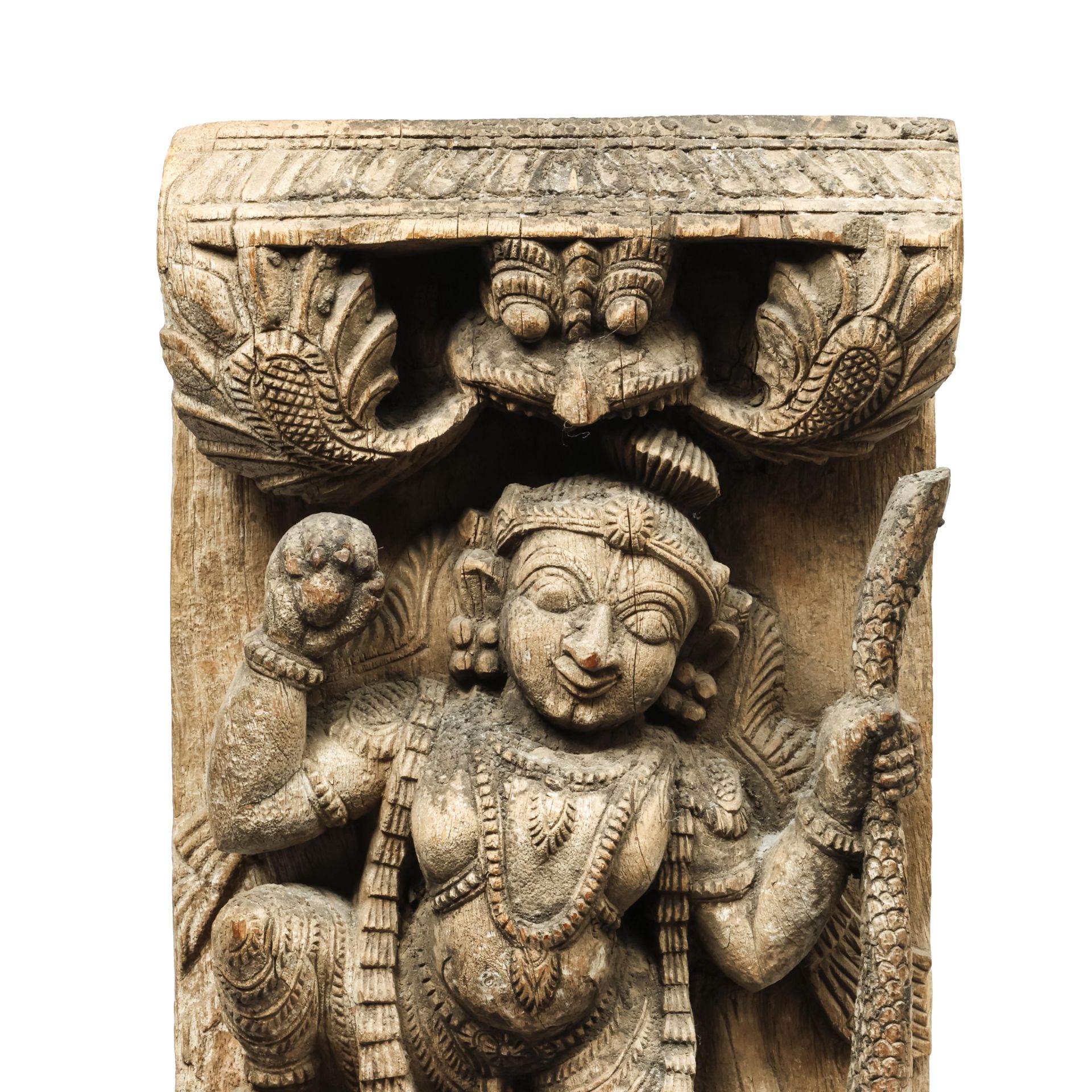 India, a carved wooden stele, ca. 19th century, - Image 2 of 4