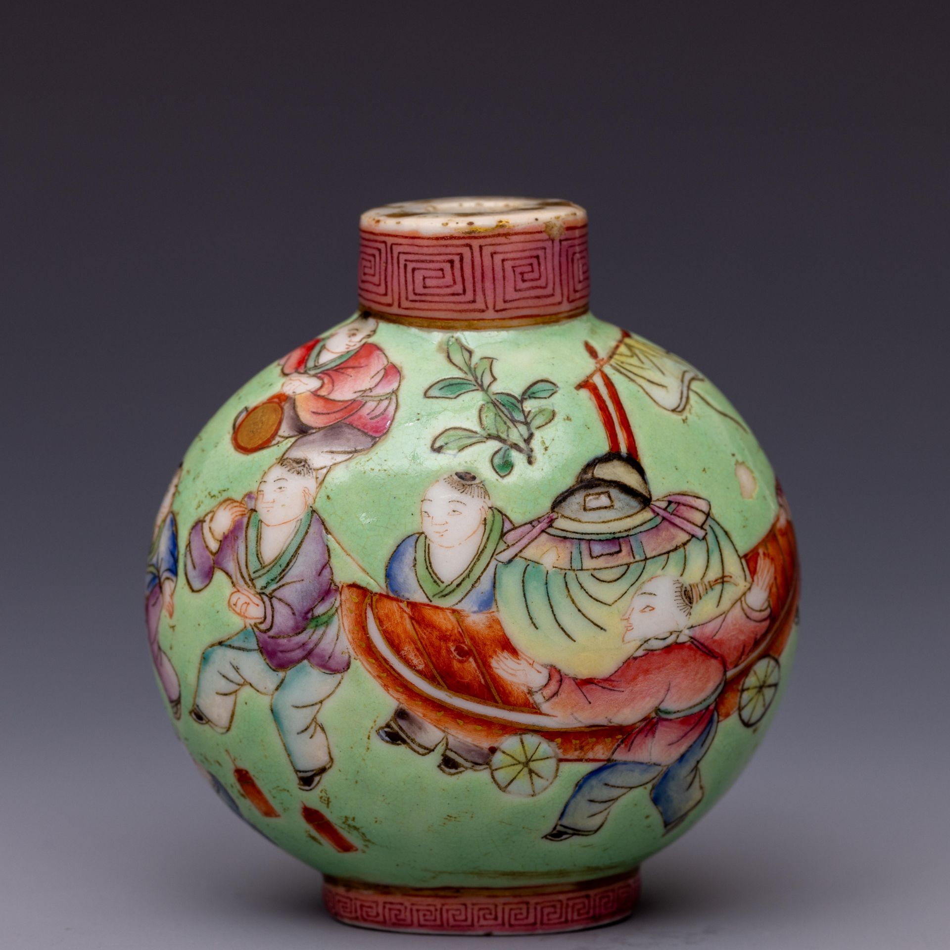 China, large famille rose porcelain 'boys' snuff bottle, 19th century, - Image 3 of 3