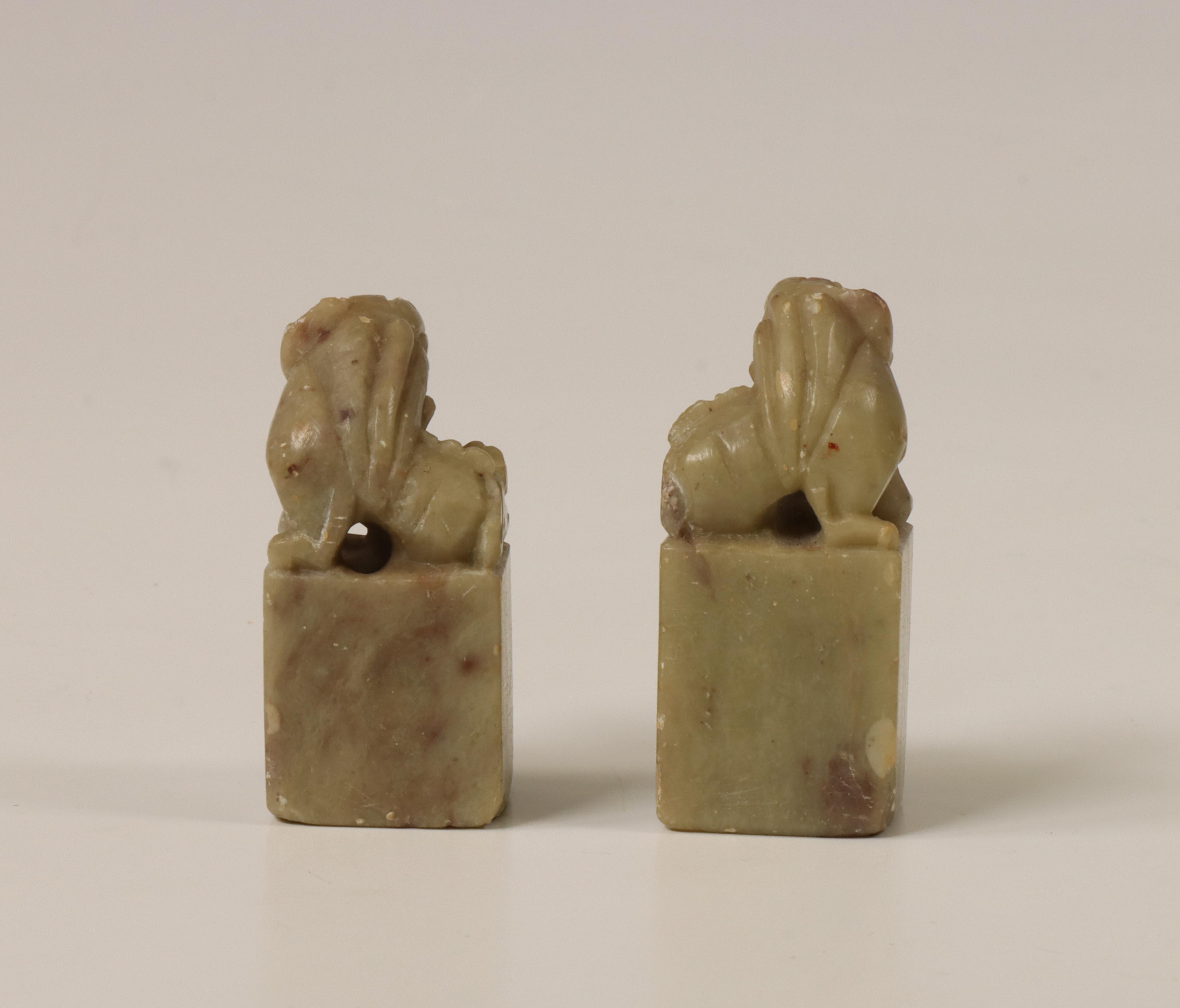 China, two soapstone seals with buddhist lion finials, late 19th century, - Image 2 of 2