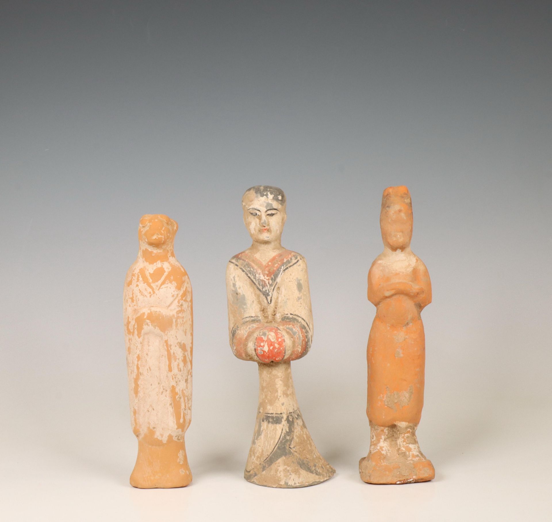 China, three pottery figures, possibly Han dynasty (206 BC-220 AD),