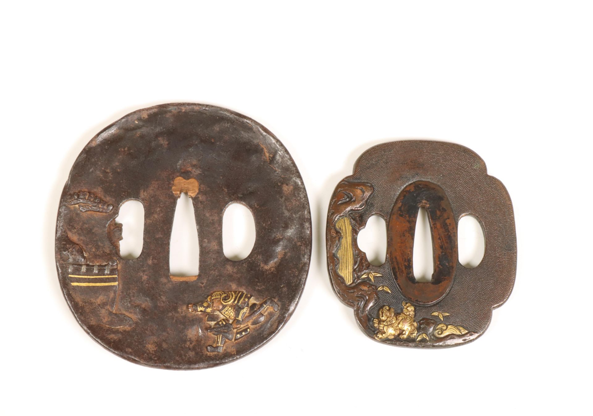 Japan, two iron tsuba's with gold- and silver inlay, Edo period (1615-1868); - Image 2 of 2