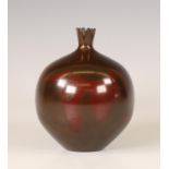 Japan, purple/ brown patinated bronze vase, signed Tadashi Nishimura (b. 1928),