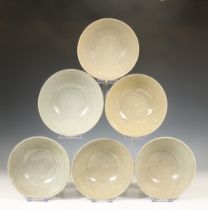 China, collection of six celadon-glazed bowls, Northern Song dynasty, 10th-12th century,