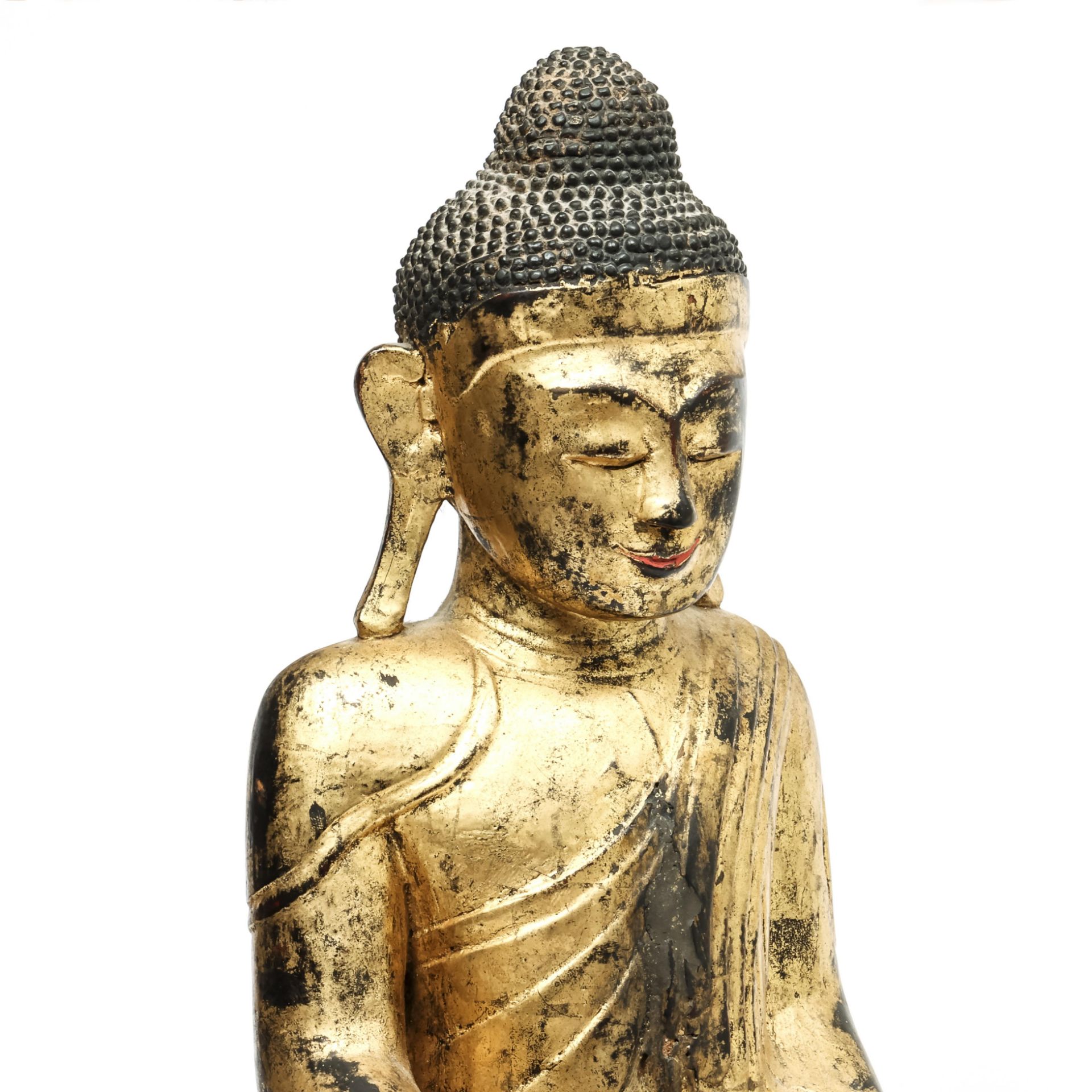 Burma, Shan, a gilded wooden sculpture of a seated Buddha, 20th century. - Bild 3 aus 6