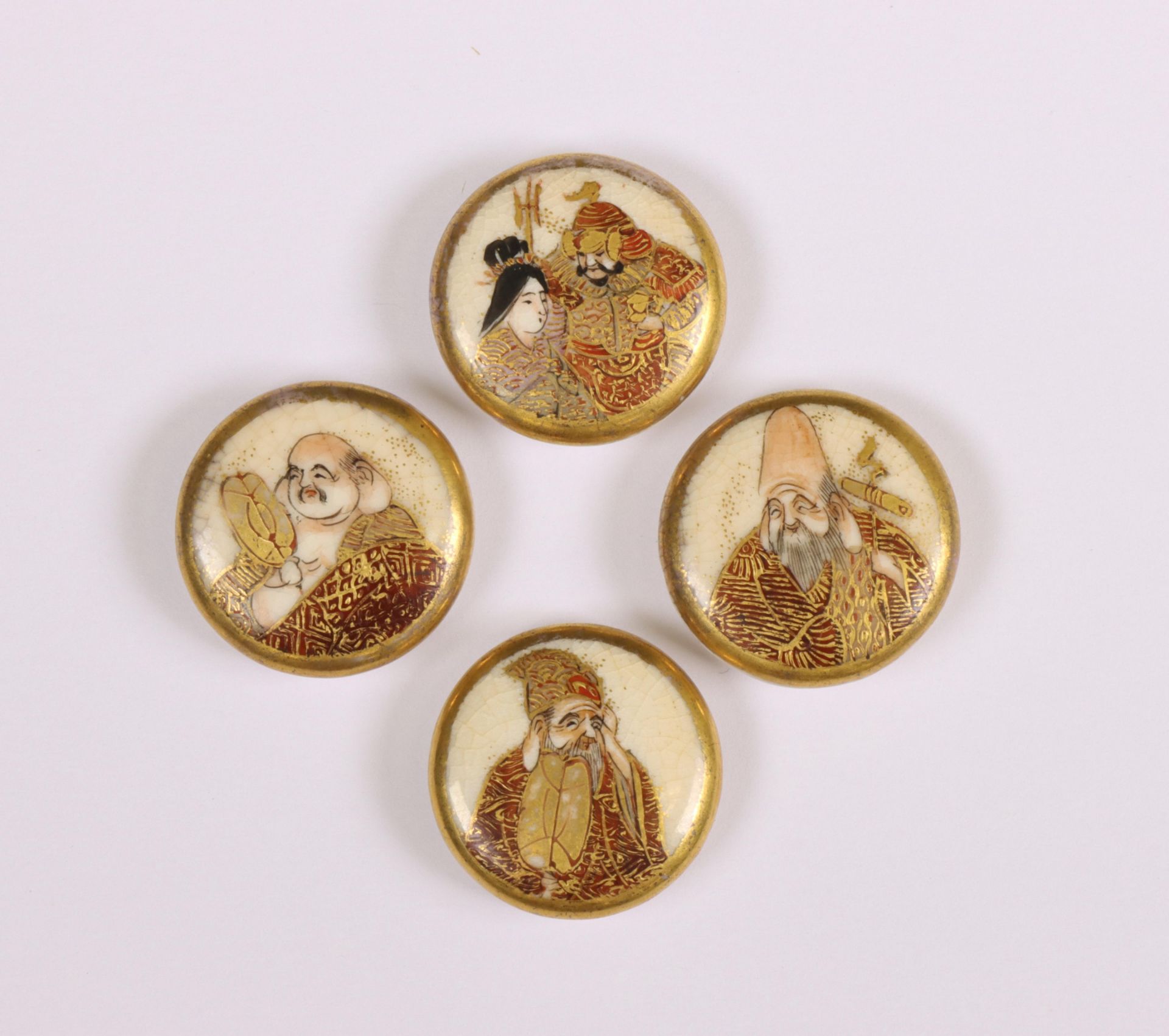 Japan, four Satsuma porcelain buttons, late 19th century,