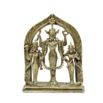 North West India, Himichal Pradesh, a brass altar, 19th century,