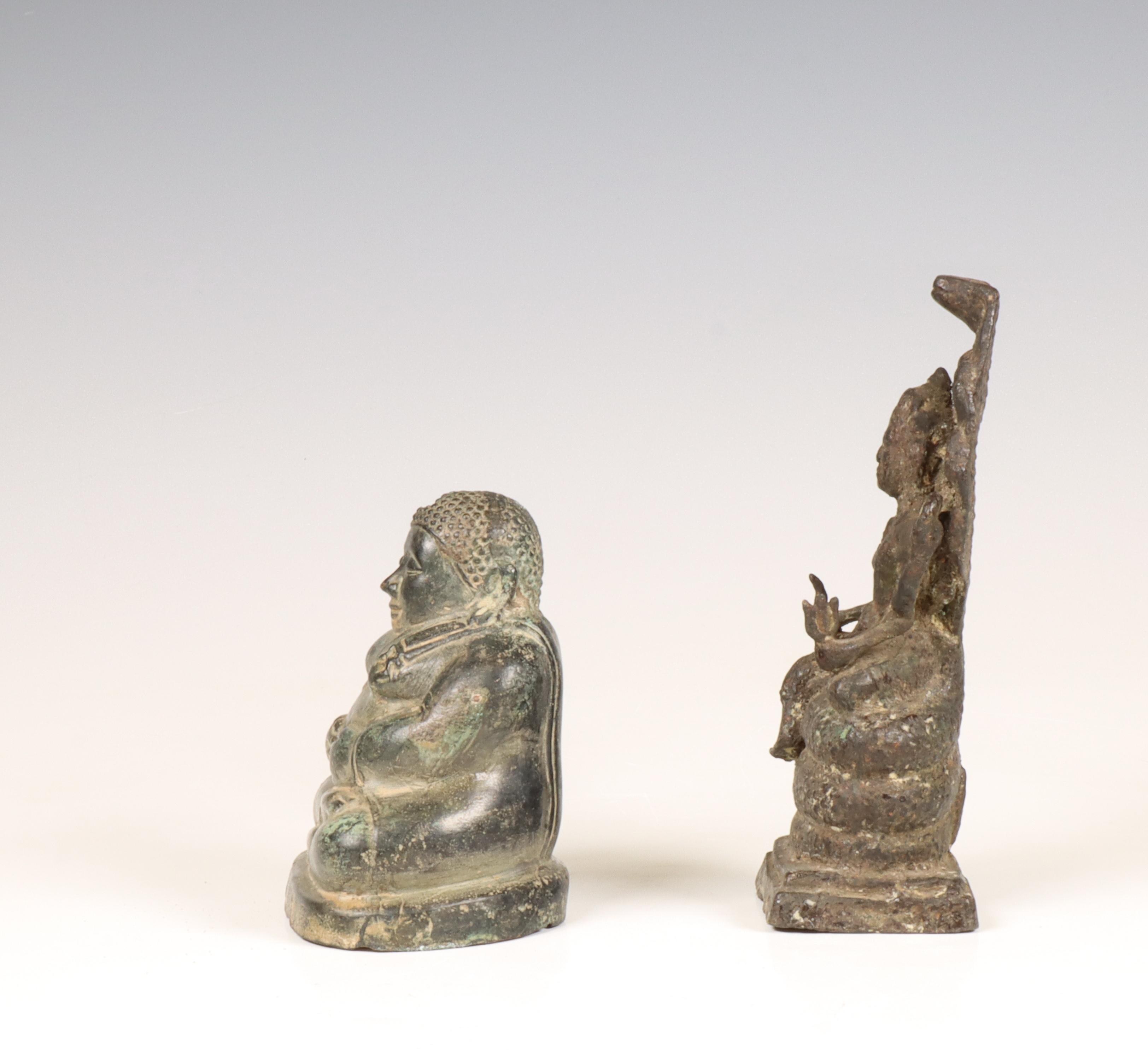 Thailand, a bronze scultpure of a seated Sangkachai Buddha, ca. 19th century and a Buddha Muchalinda - Image 3 of 5