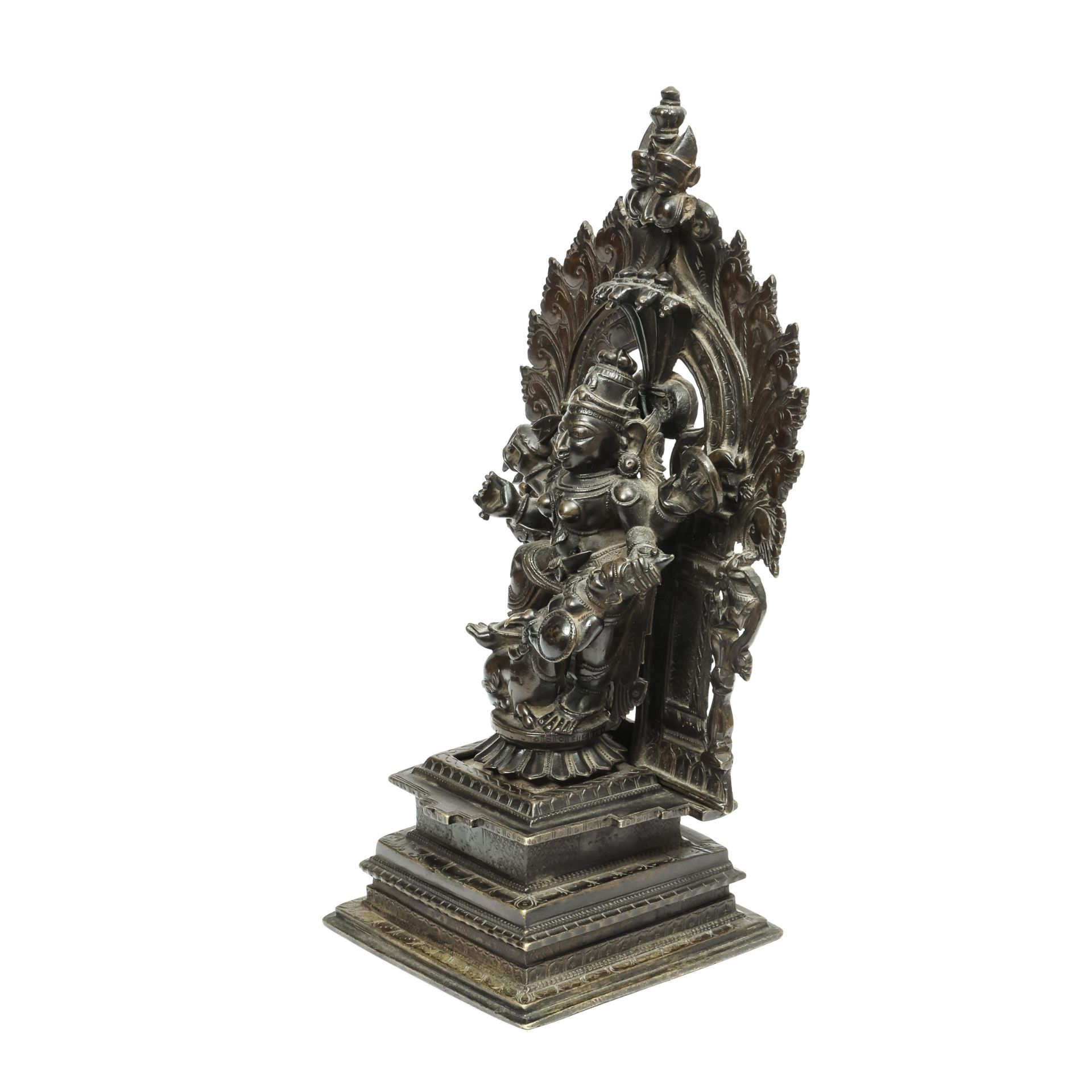 South India, Tamil Nadu, a bronze Durga altar slaying the demon buffalo Mahisha, 18th-19th century, - Image 2 of 4