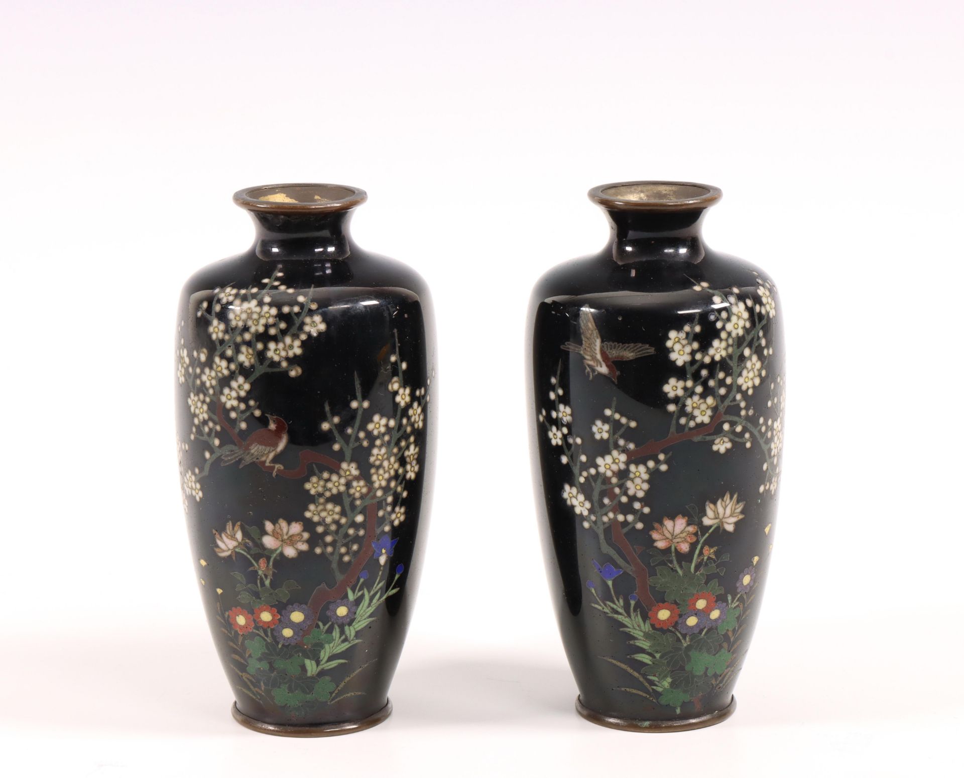 Japan, a pair of cloisonné inlaid vases, Meiji period (1868-1912),