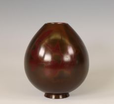 Japan, oval bronze vase with purple/ brown patina, signed Sugai Sh?z?, 20th century,