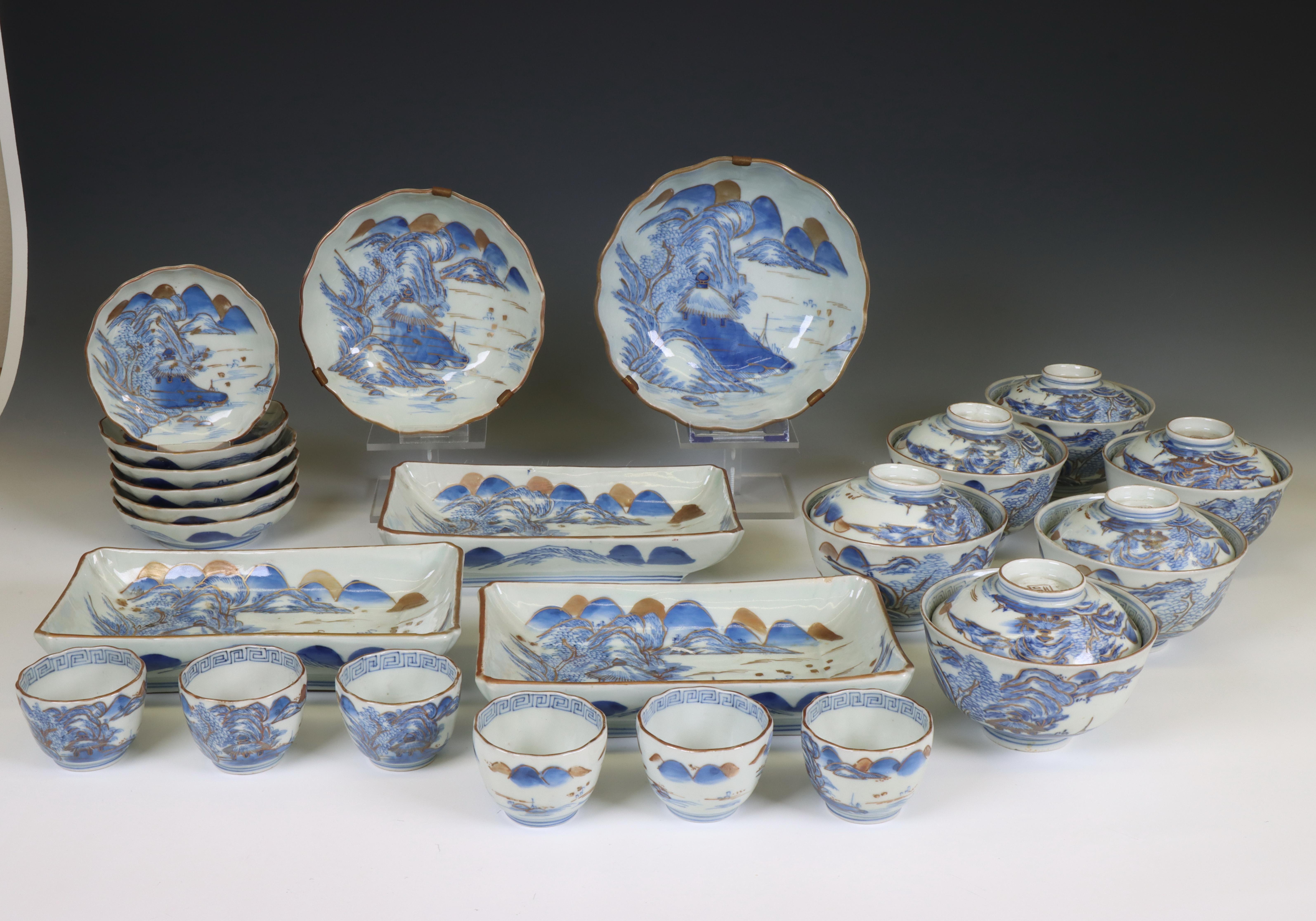 Japan, a blue and white and gilt porcelain part tea-service, 20th century,