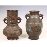 China, two cloisonné bronze vases, ca. 1900,