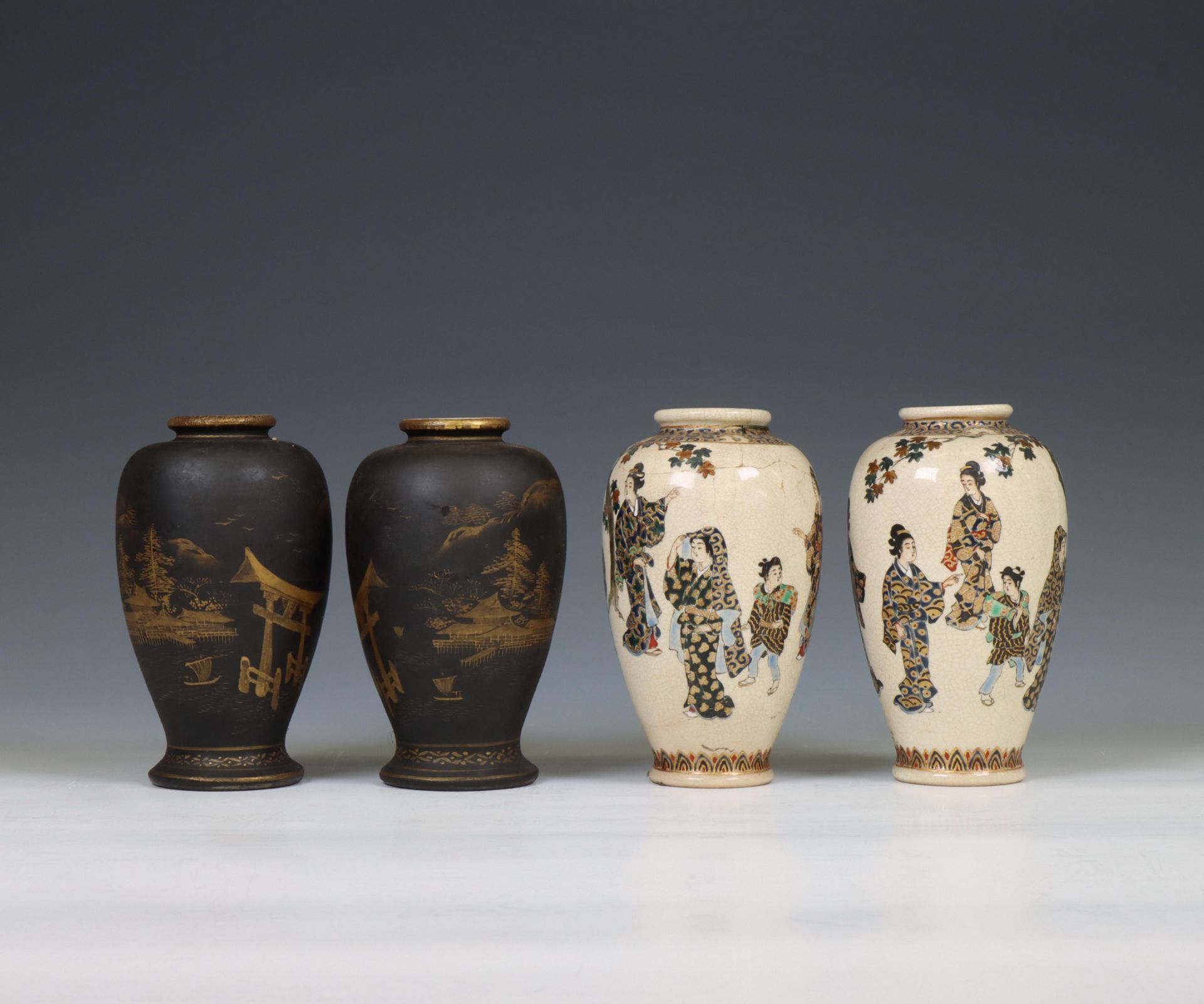 Japan, two pairs of small porcelain baluster vases, ca. 1900,