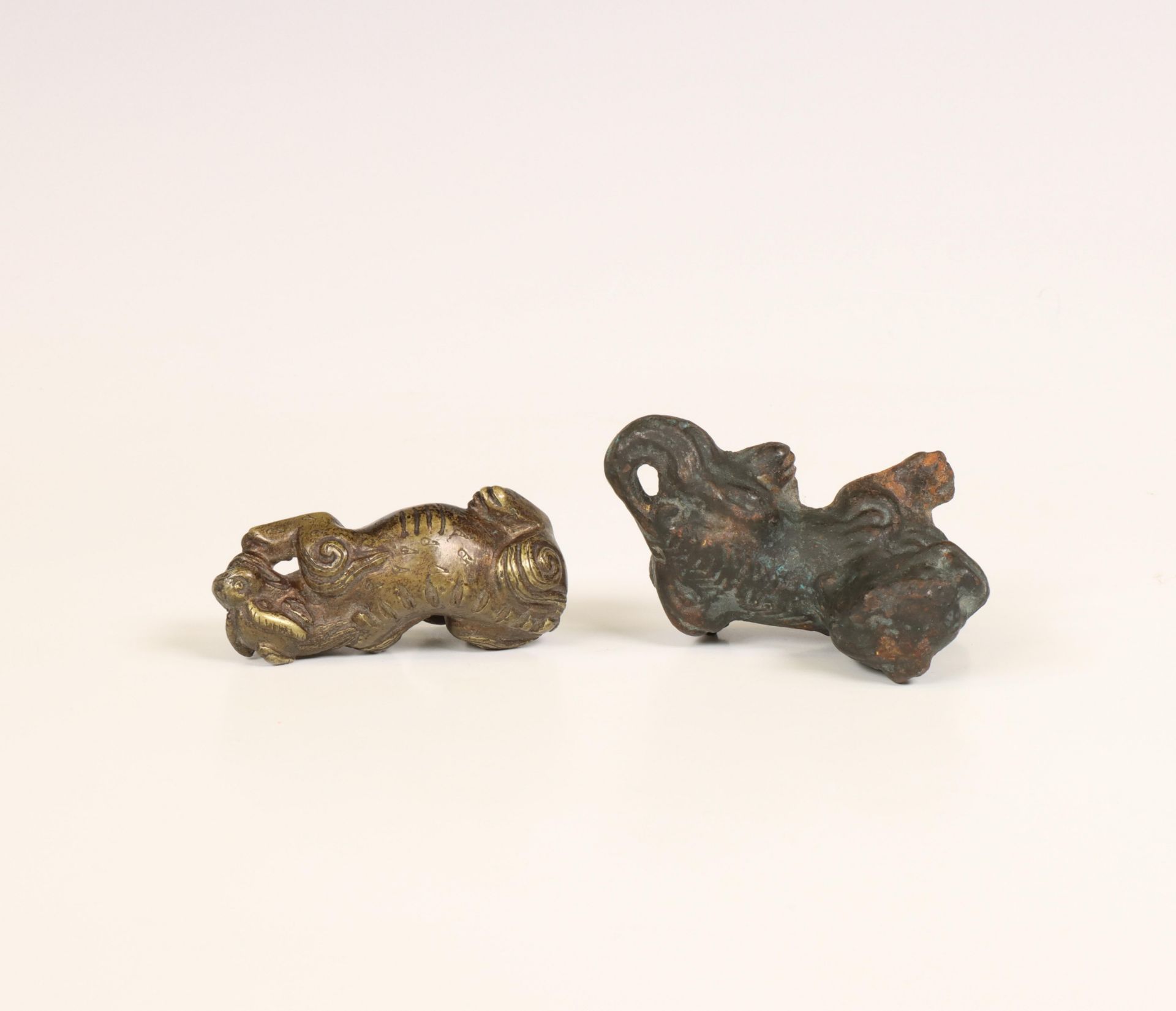 China, two bronze scroll weights, Qing dynasty (1644-1912), - Image 2 of 4