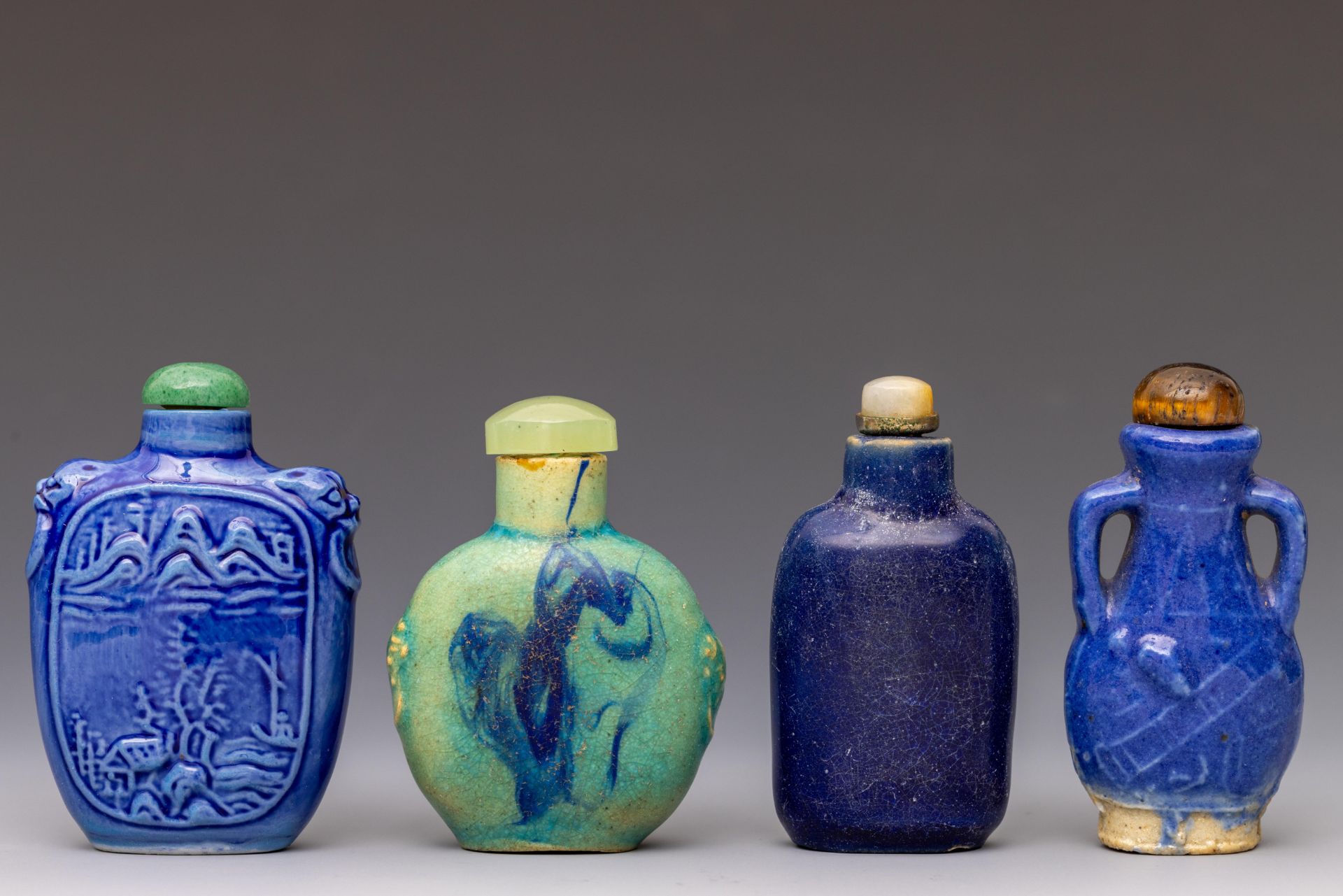 China, four blue and green-glazed porcelain snuff bottles and stoppers, 18th-19th century, - Image 2 of 2