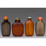 China, four glass snuff bottles and stoppers, late Qing dynasty (1644-1912),