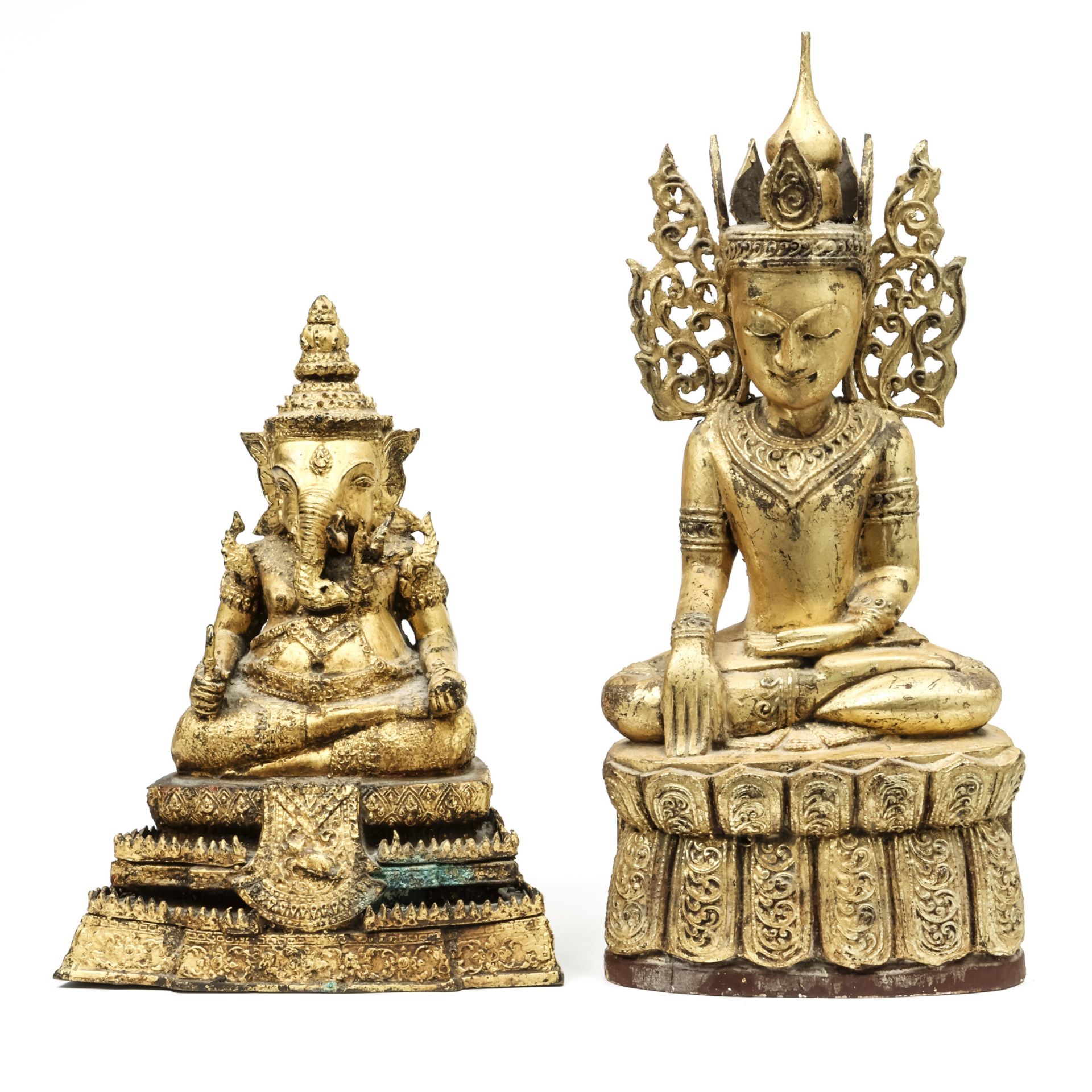 Myanmar, a gilt-wood figure of Buddha, 20th century and Thailand, a Ratnakosin bronze figure of Gane - Image 4 of 4