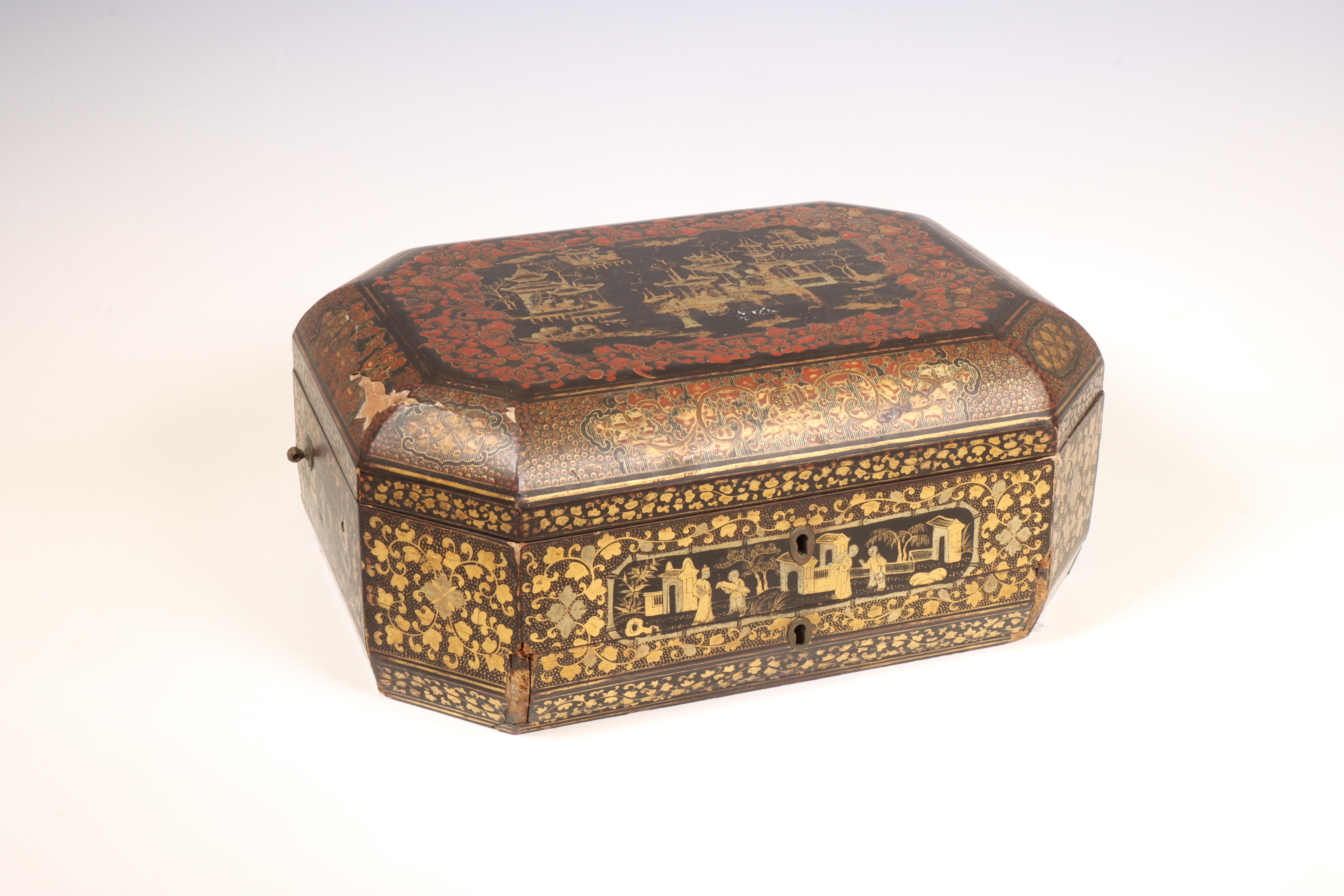 China, an export lacquer sewing box, 19th century,