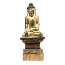 Burma, Shan, a gilded wooden sculpture of a seated Buddha, 20th century.