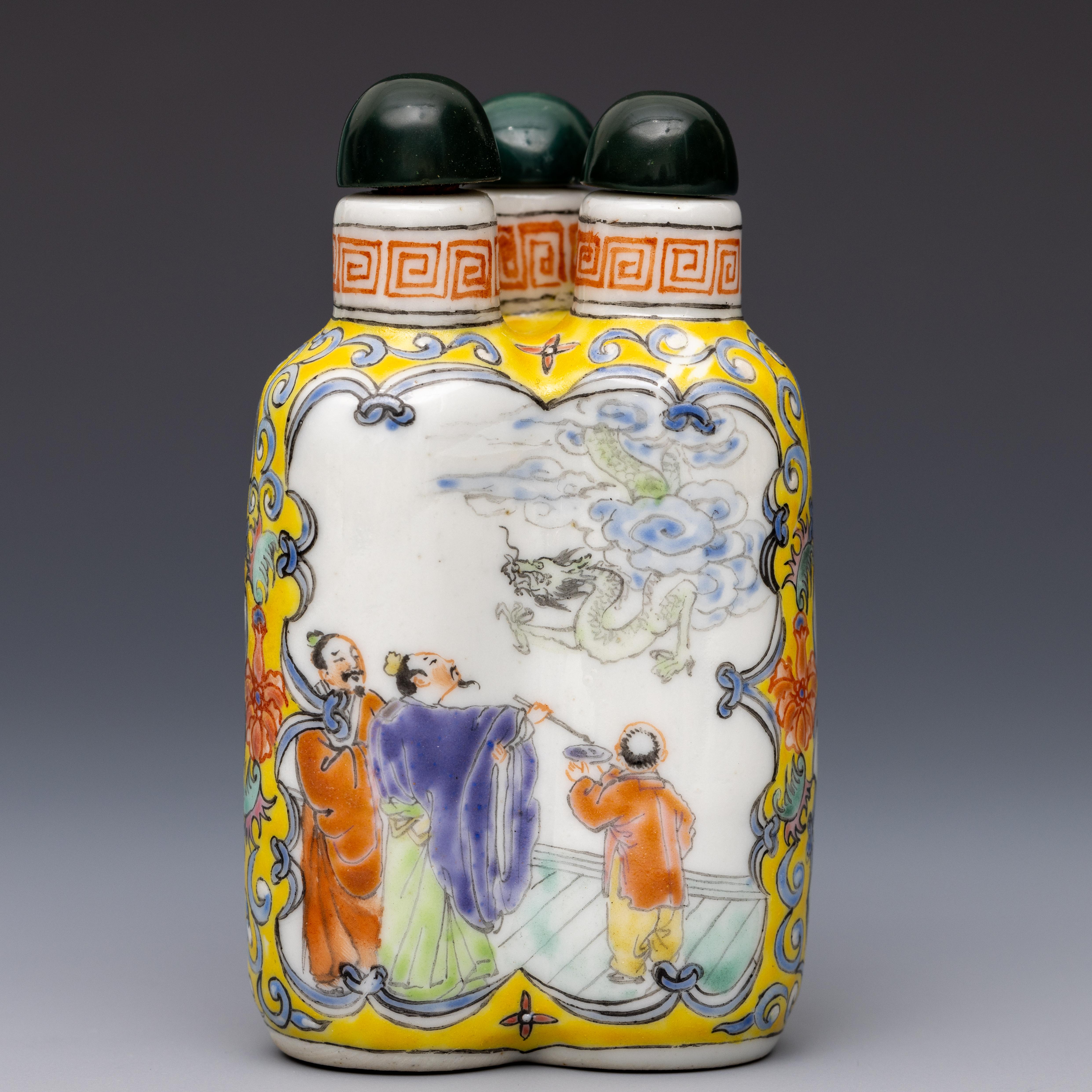 China, a famille rose porcelain 'triple' snuff bottle and stoppers, late 19th/ 20th century, - Image 2 of 4