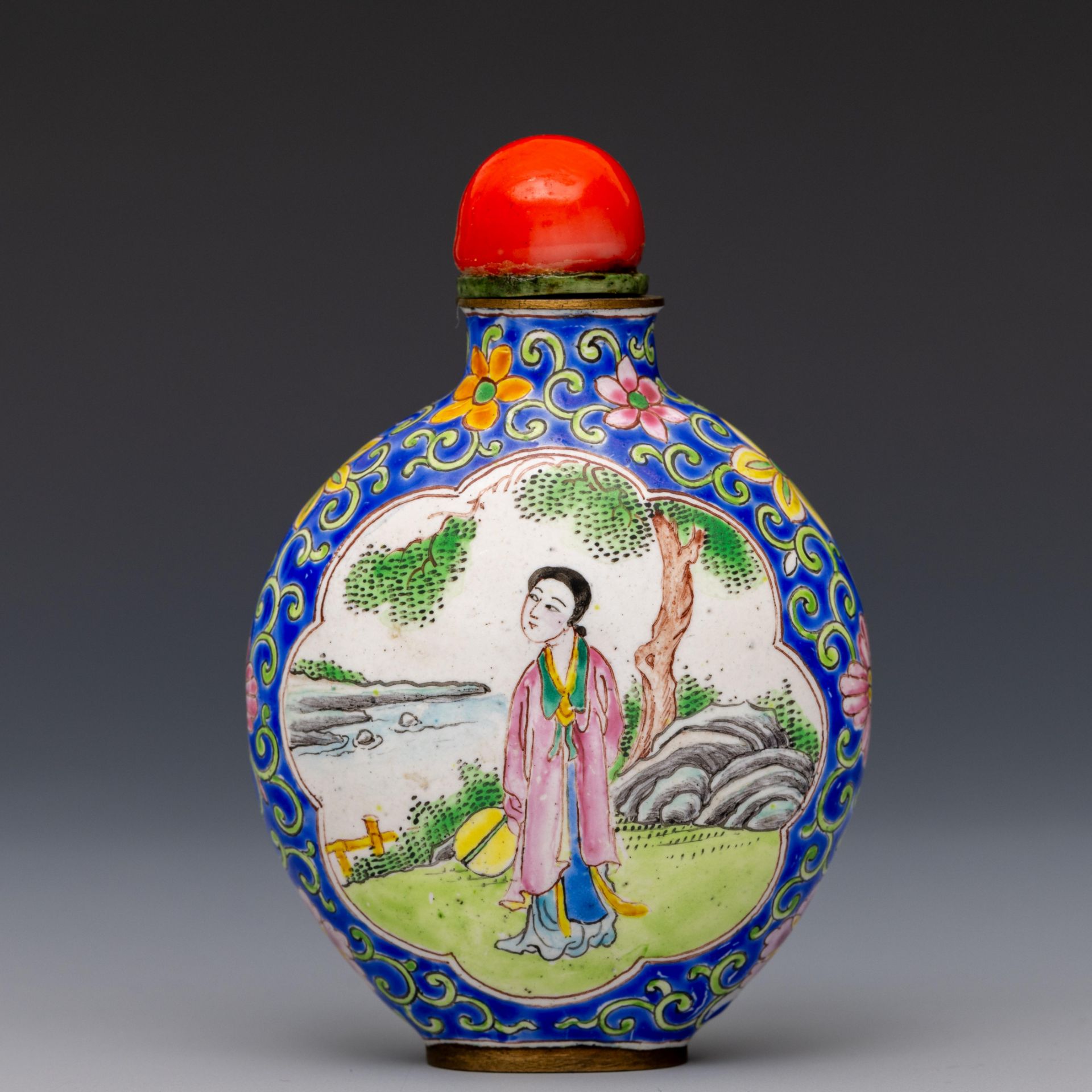 China, a Canton enamel snuff bottle and stopper, 19th century, - Image 2 of 2