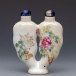 China, a famille rose porcelain 'double' snuff bottle and stoppers, late Qing dynasty (1644-1912),