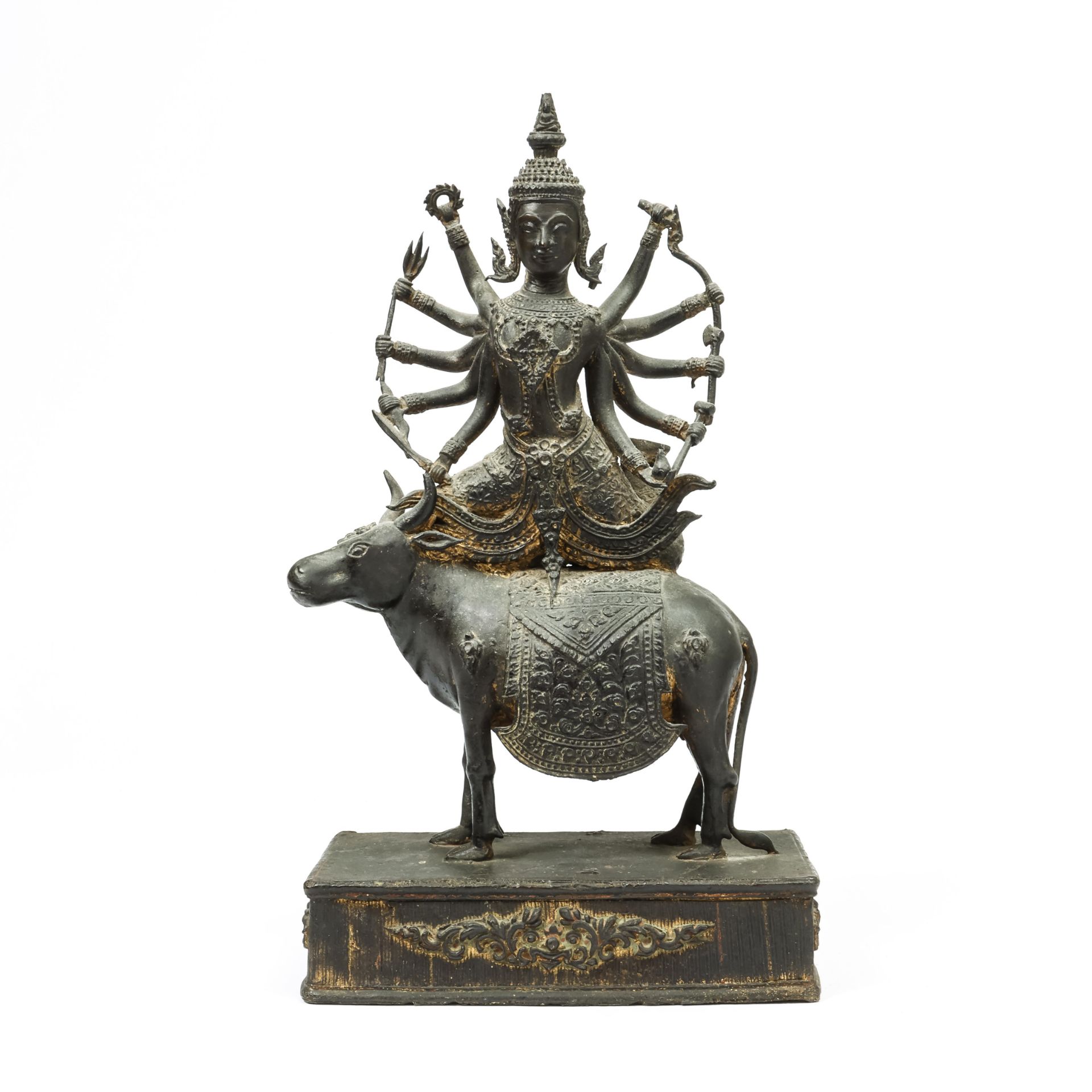 Thailand, Ratnakosin, a bronze seated Shiva on his bull, ca. 1900,