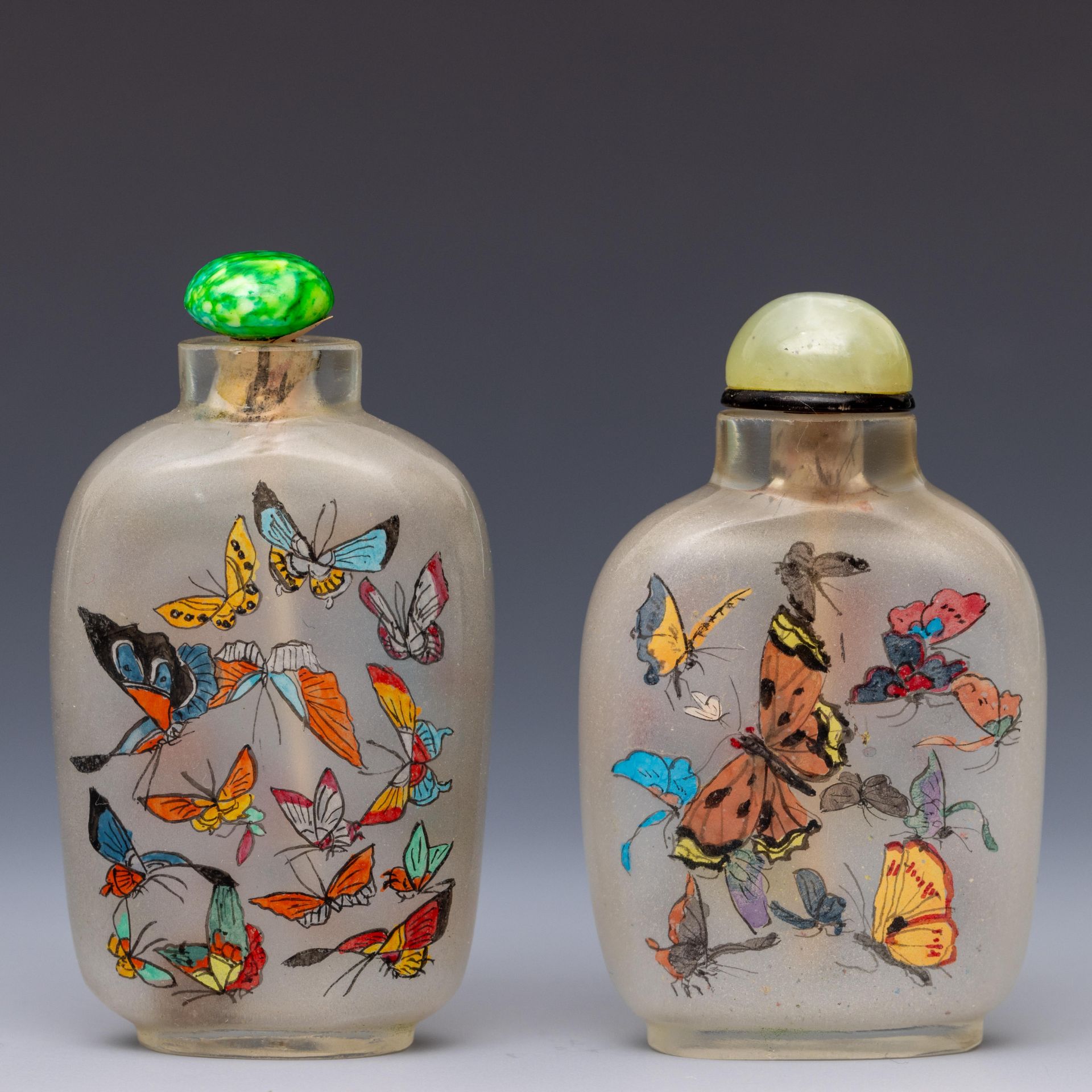 China, two reverse glass painted snuff bottles and stoppers, 20th century, - Image 2 of 2