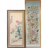 China, two embroidered panels on silk, 20th century,