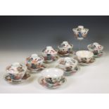 Japan, a polychrome porcelain collection of cups and saucers, 20th century,