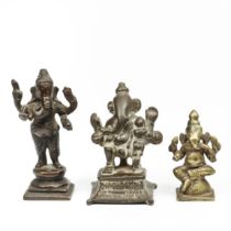 South-India, three bronze-brass statues of Ganesha, 18th-19th century;