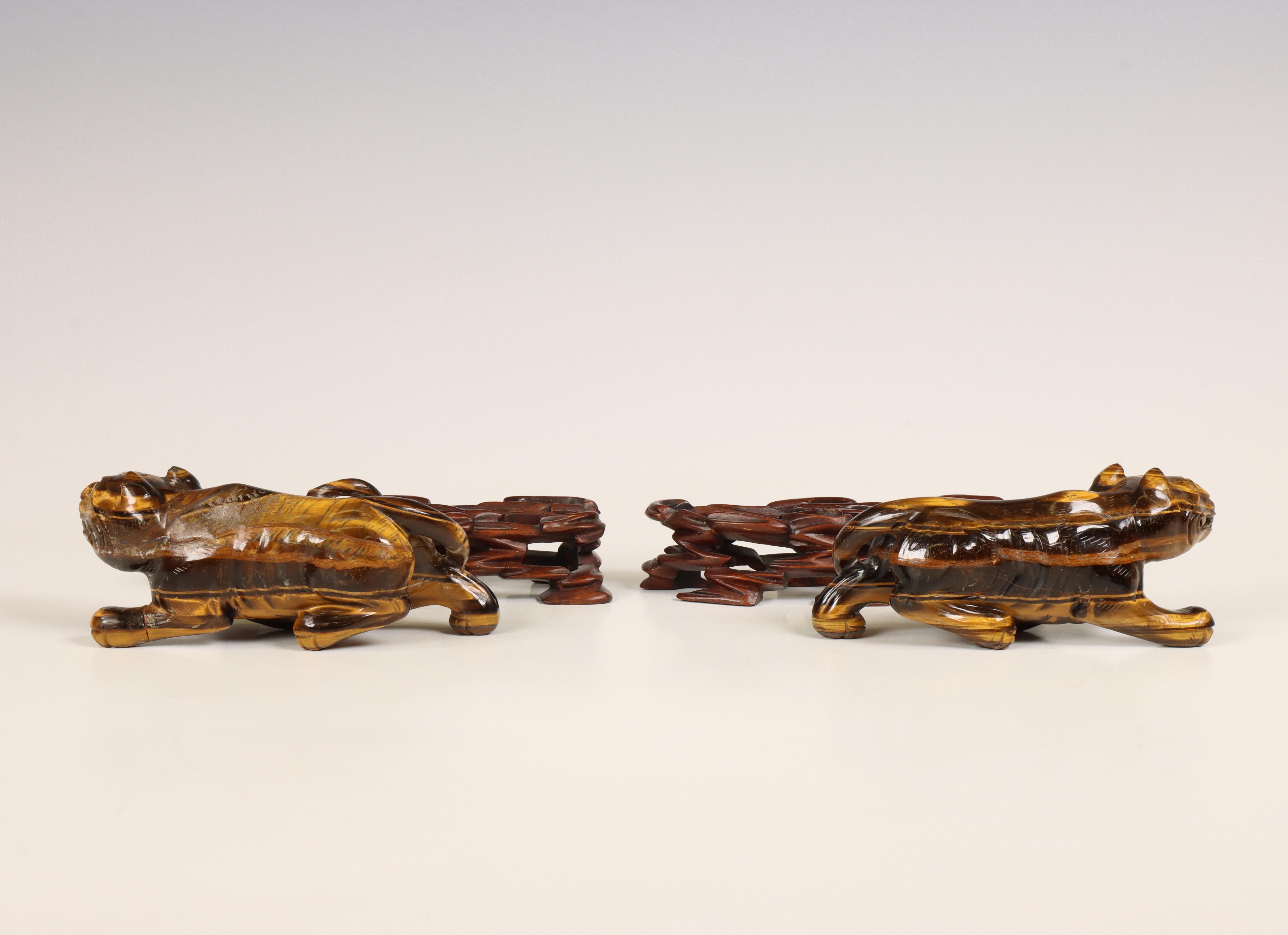 China, pair of tiger's eye models of lions, late Qing dynasty (1644-1912), - Image 3 of 3