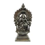 South India, Tamil Nadu, a bronze Durga altar slaying the demon buffalo Mahisha, 18th-19th century,