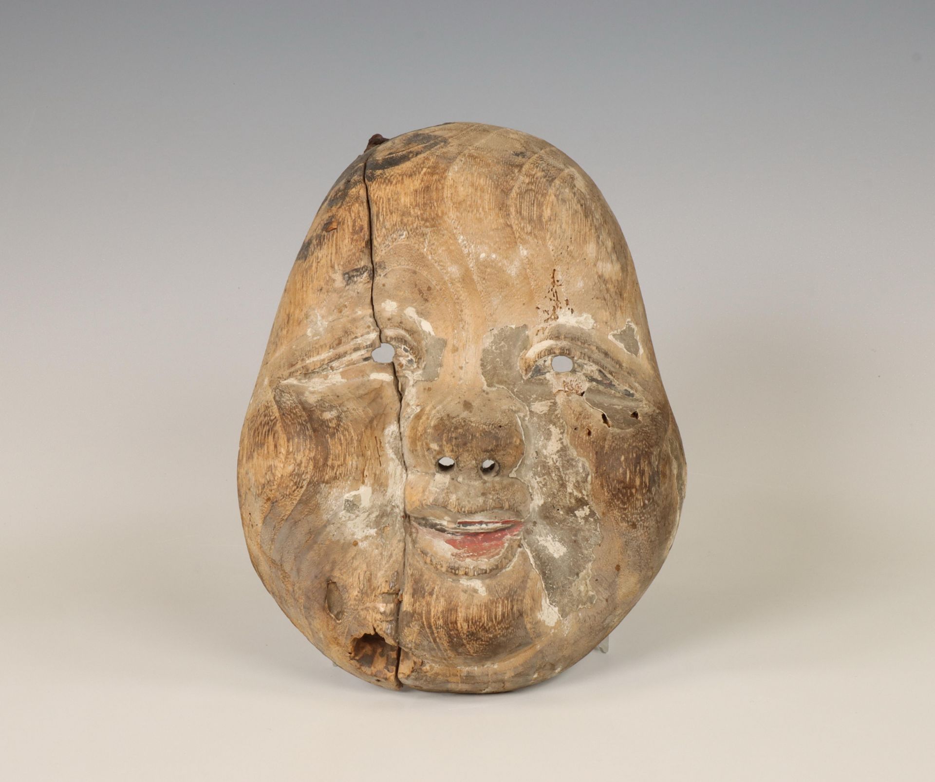 Japan, wood noh mask of Okame, Meiji period (1868-1912),