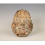 Japan, wood noh mask of Okame, Meiji period (1868-1912),