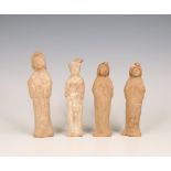 China, four small pottery models of fat ladies, probably Tang dynasty (618-906),