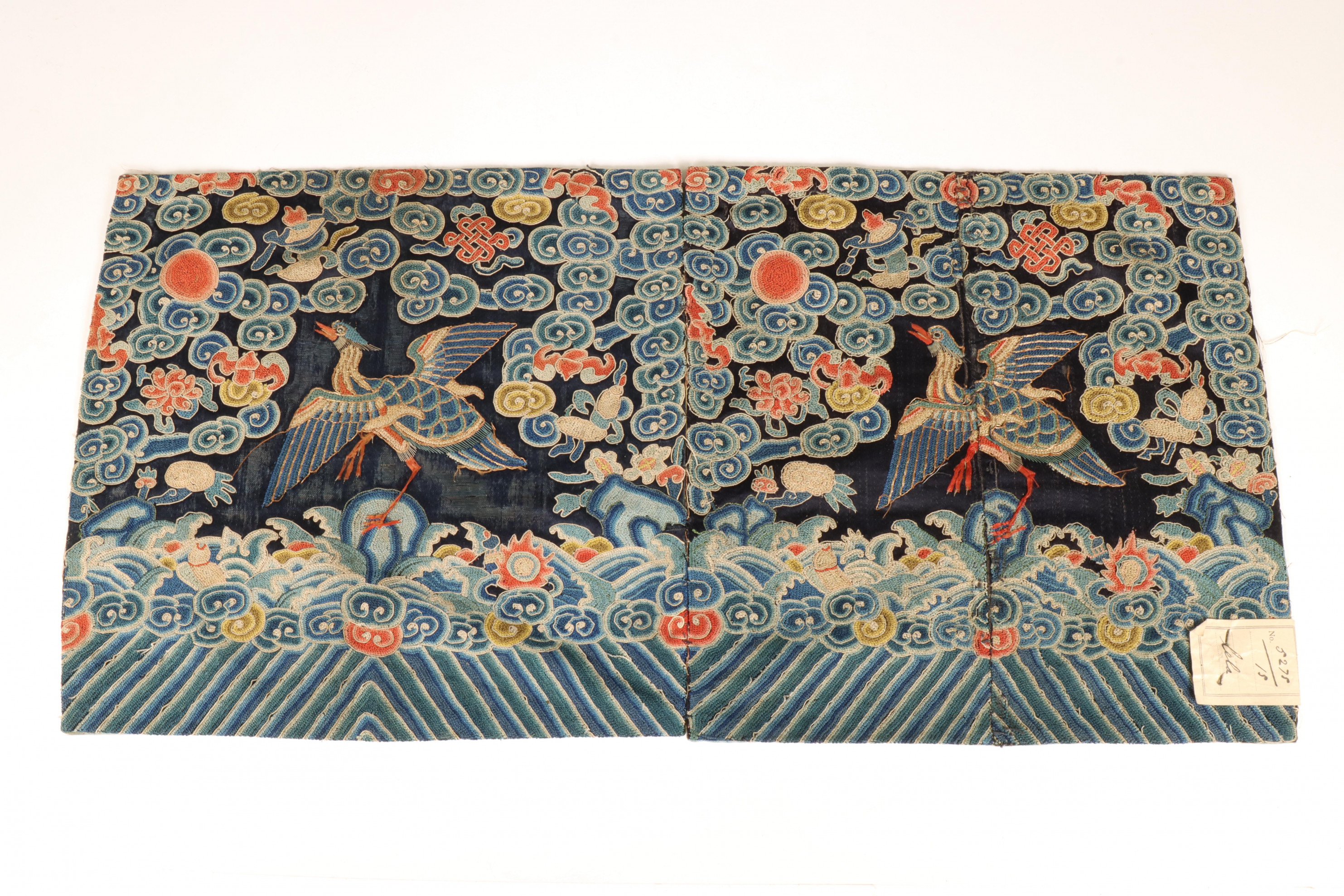 China, a pair of embroidered 'crane' rank badges, 19th century,