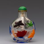 China, a five-colour overlay glass 'butterfly' snuff bottle and stopper, 19th century,