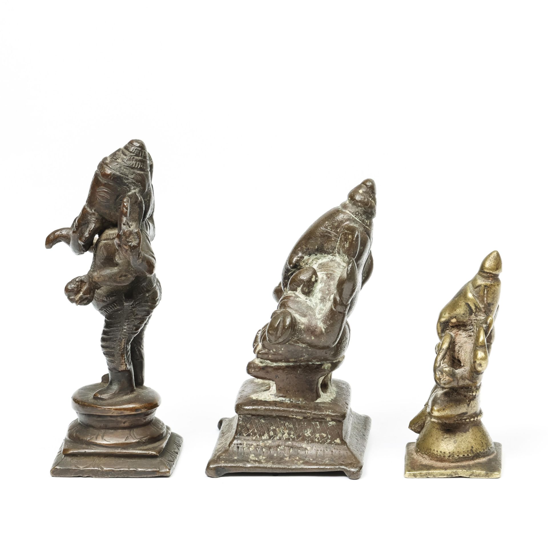 South-India, three bronze-brass statues of Ganesha, 18th-19th century; - Image 2 of 5