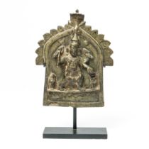 North India, a bronze votif plaque depicting Durga, 19th century