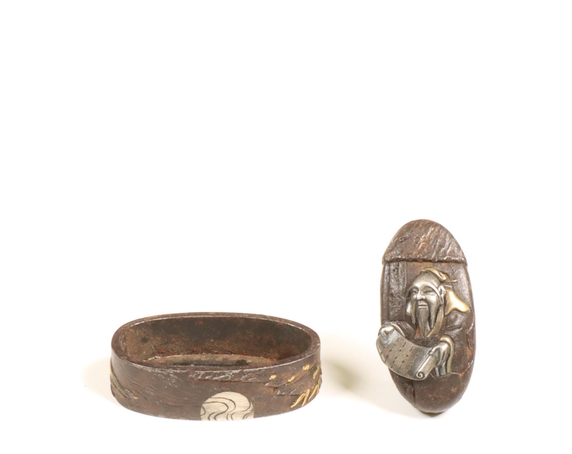 Japan, iron fuchi and kashira with gold- and silver inlay, Edo Period (1615-1868);