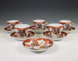 Japan, a set of five polychrome porcelain cups and six saucers, 20th century,