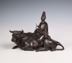 China, a bronze 'Immortal and buffalo' group, late Qing Dynasty (1368-1912),
