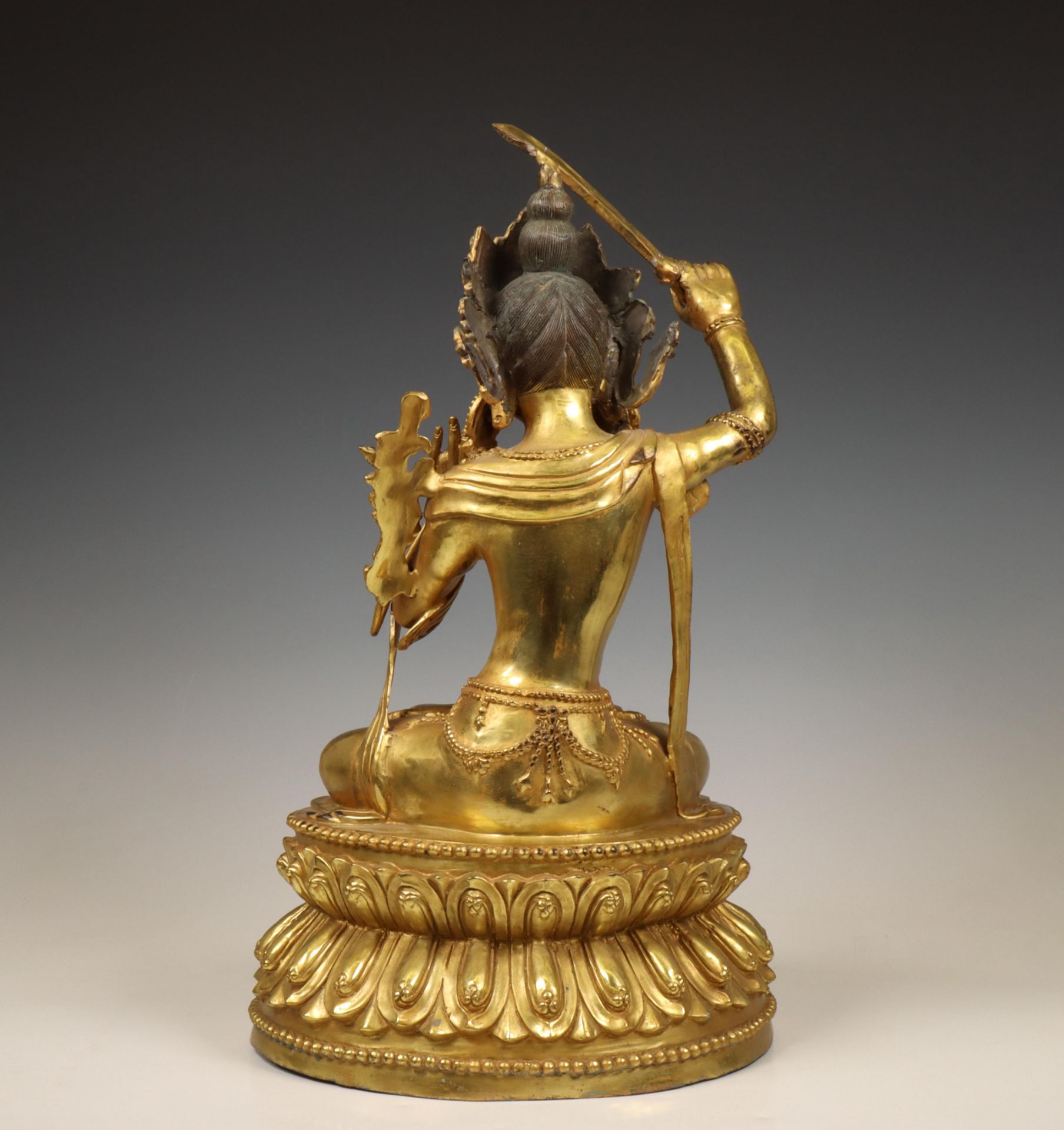 Tibeto-China, gilt bronze figure of Manjushri, 20th century, - Image 2 of 5