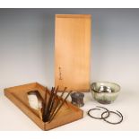 Japan, a Choson-Karatsu chawan, a ceramic futa-oki and various tea-ceremony utensils,