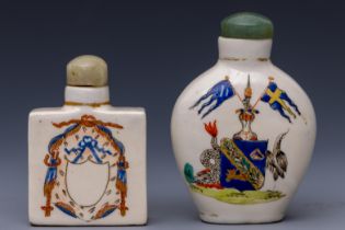 China, two export porcelain snuff bottles and stoppers, 20th century,