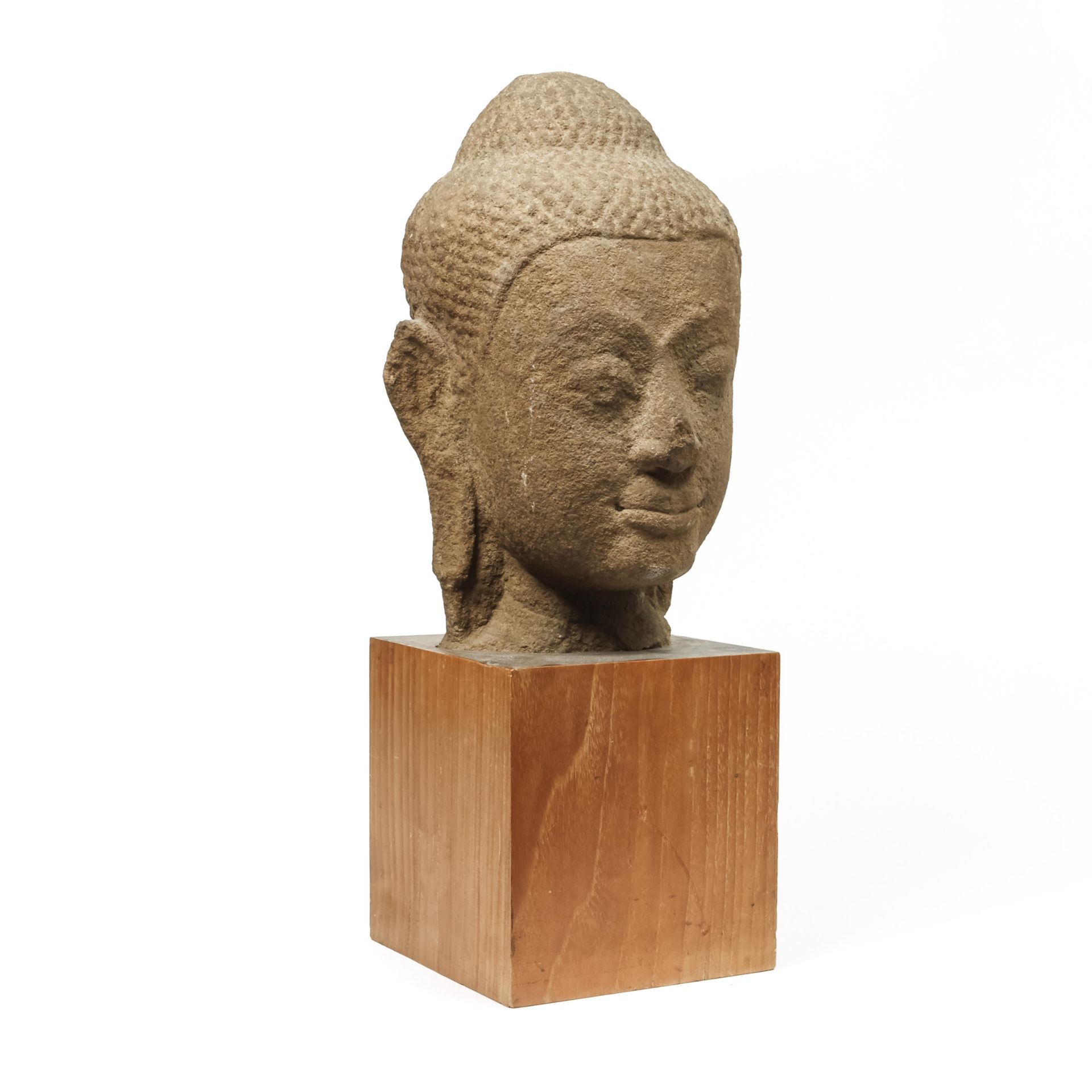 Khmer-Thailand, a sandstone Buddha head, 13th-14th century - Image 5 of 6