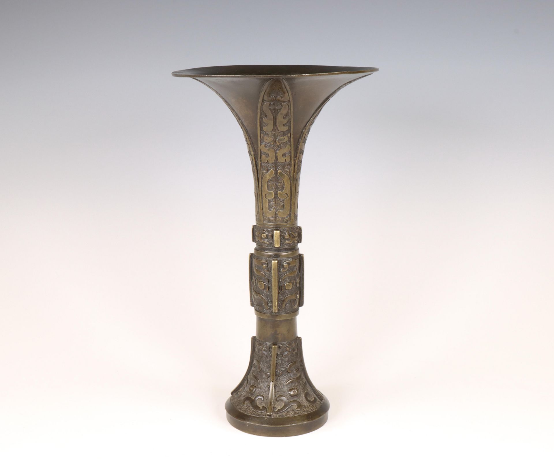 China, an archaistic bronze vase, gu, Ming dynasty, 17th century,