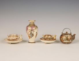 Japan, three Satsuma porcelain teapots and a small vase, 19th century,